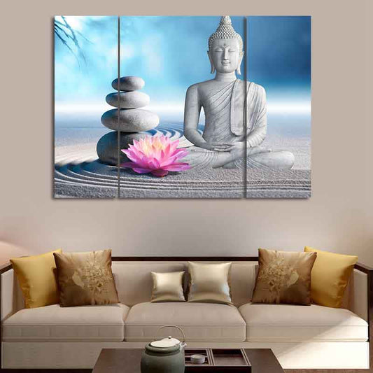 Spirituality Sitting Meditation Buddha Lotus Blessing Compassion Balance Cairn Zen Rocks Wall Art
