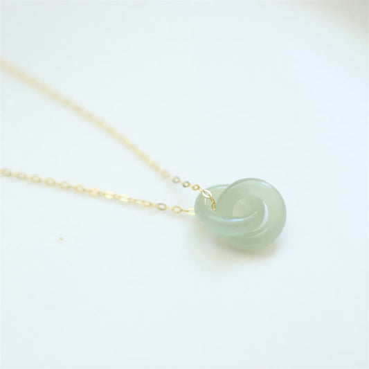 Jade 925 Sterling Silver Natural Double Peace Buckle Hetain Jade Luck Necklace Pendant