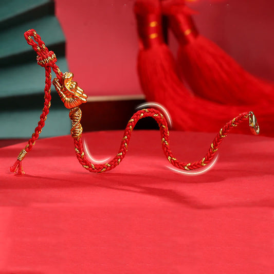 Ancient Tibetan Buddhist Red String Tradition 999 Sterling Silver Handcrafted Dragon Luck Eight Thread Knot Red String Braided Bracelet