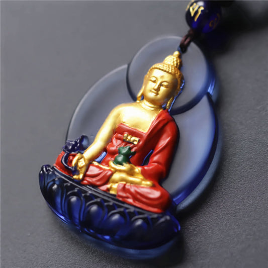 Buddha Energy Necklace Tibet Medicine Buddha Liuli Crystal Compassion Necklace Pendant