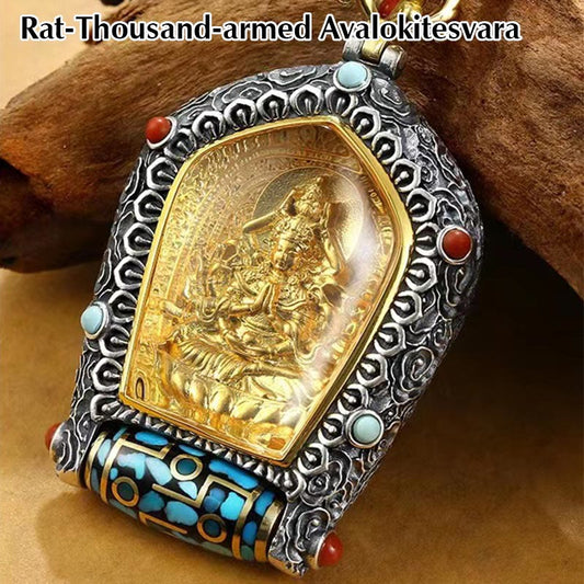 Buddha Energy Necklace Tibet Chinese Zodiac Natal Buddha Thangka Prosperity Rotatable Dzi Bead Necklace Pendant