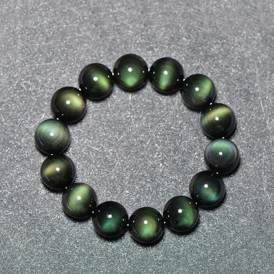 Spirituality Buddha Karma Natural Green Eye Obsidian Wealth Bracelet