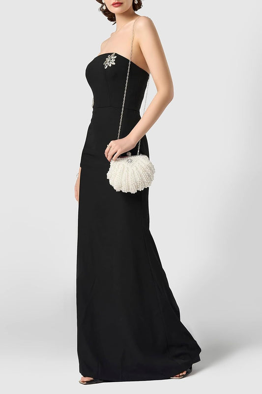 Women's Pearl Clutch Purse - Bucket Beaded Bridal Evening Bag with Inner Bag for Party Wedding