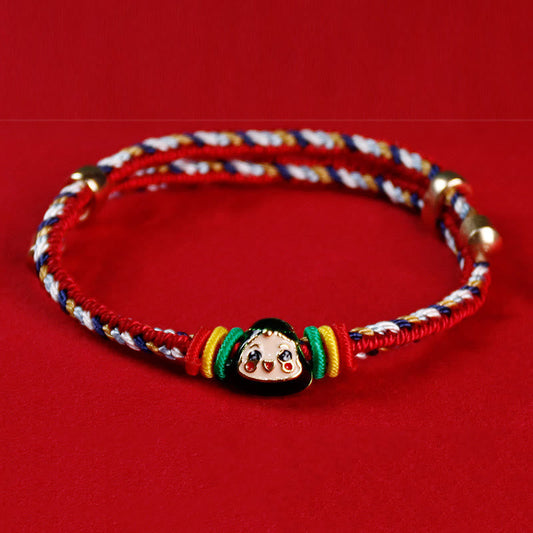 Ancient Tibetan Buddhist Red String Tradition Colorful Rope Zongzi Pattern Fu Character Luck Handmade Bracelet