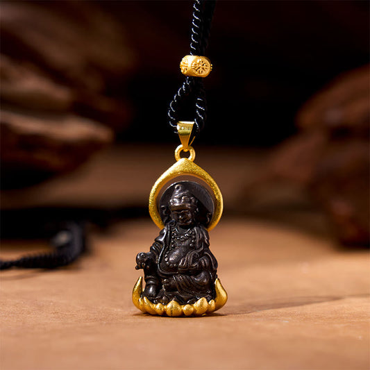 Buddha Energy Necklace Tibetan Yellow Jambhala Yellow God of Wealth Buddha Serenity Necklace Pendant