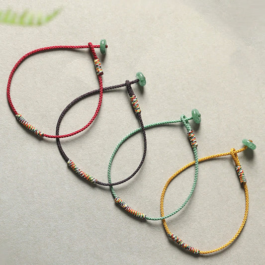 Ancient Tibetan Buddhist Red String Tradition Tibetan Handmade Green Aventurine Luck Protection Braided Rope Bracelet