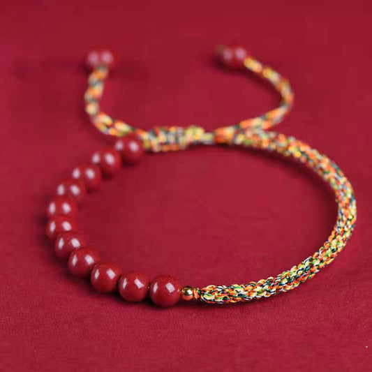 Ancient Tibetan Buddhist Red String Tradition Natural Cinnabar King Kong Knot Blessing String Bracelet