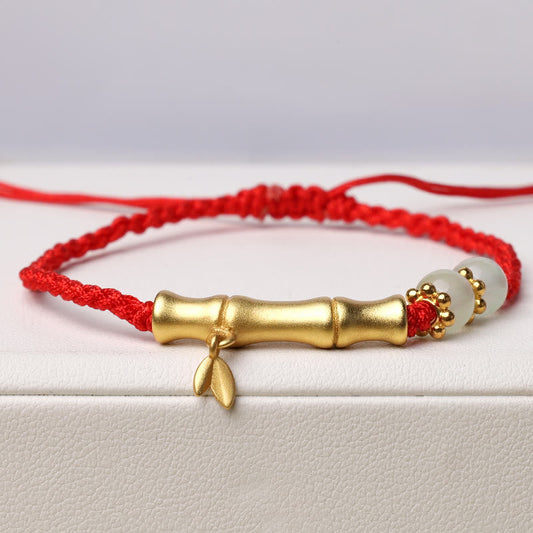 Ancient Tibetan Buddhist Red String Tradition Bamboo Design Luck Strength Braided Bracelet