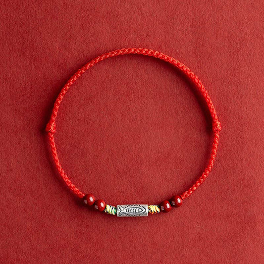 Ancient Tibetan Buddhist Red String Tradition 925 Sterling Silver Koi Fish Cinnabar Bead Wealth Handcrafted Braided Bracelet Anklet
