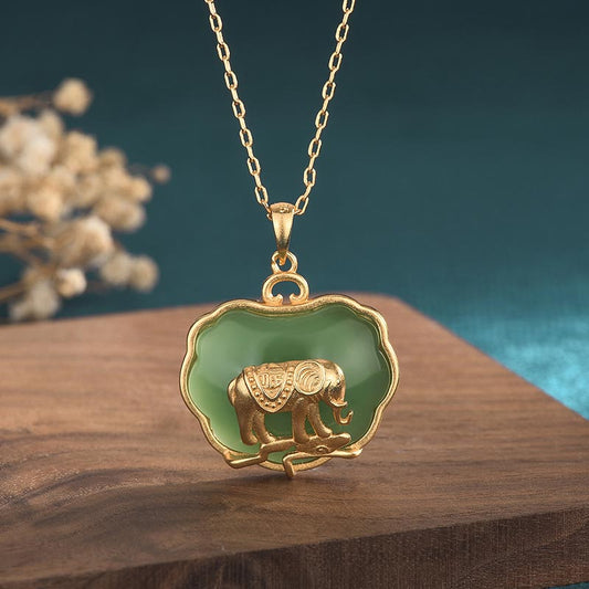 Jade Natural Jade Elephant Healing Necklace Pendant