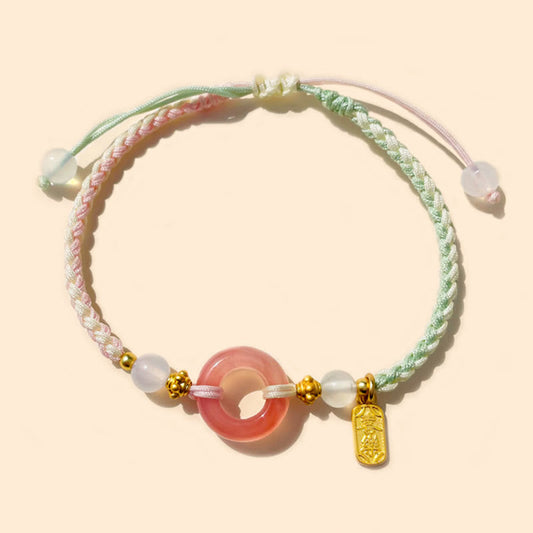 Ancient Tibetan Buddhist Red String Tradition Peace And Joy Agate Peace Buckle Auspicious Handmade Braided Bracelet