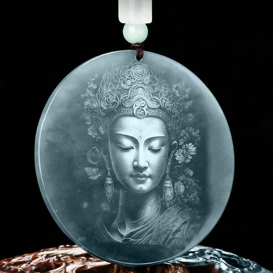 Jade Kwan Yin Avalokitesvara Jade Abundance String Necklace Pendant
