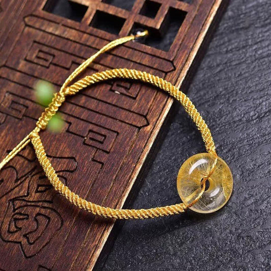 Golden Energy Citrine Round Wealth Solar Plexus Chakra (Third Chakra) Peace Buckle Happiness Braided Bracelet