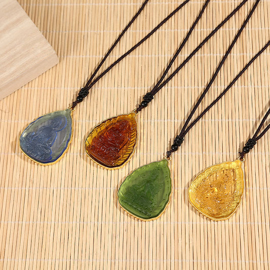 Buddha Energy Necklace Tibetan Buddha Liuli Crystal Serenity Necklace Pendant