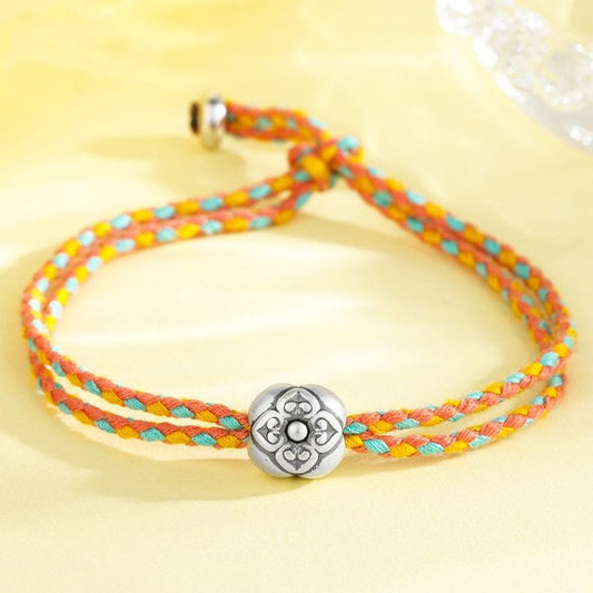 Ancient Tibetan Buddhist Red String Tradition 999 Sterling Silver Persimmon Luck Multicolored Braided Bracelet