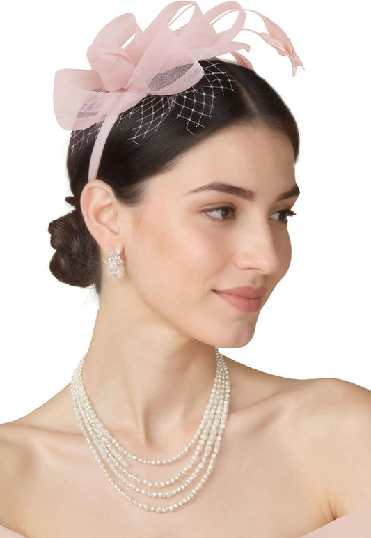 Fascinators Hats for Women - Tea Party Hat Kentucky Elegant Tulle Feather Ribbon Bridal Wedding Derby Headband