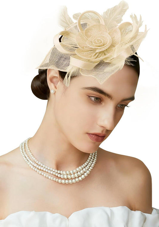 Fascinators Hats for Women - Tea Party Kentucky Fascinator Flower Derby Hat Linen Feathers Headband with Hair Clip
