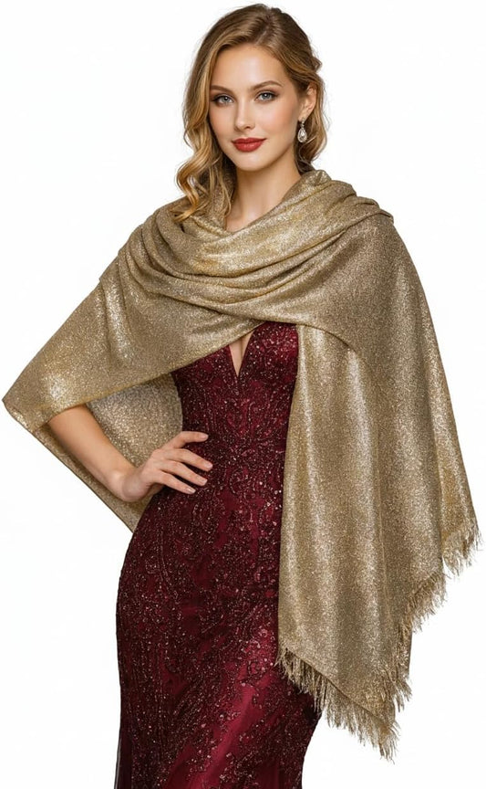 Large Big Oversized Shawl Wrap (79" x 31") - Luxury Soft Metallic Thread Shimmer Scarf Formal Dress