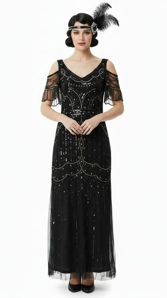 Long Dress V-Neck Party Dress Multi-Layer Long Fringe
