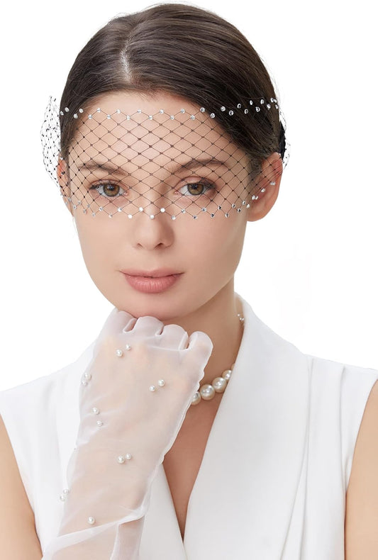 Women's Fascinator Headband - Vintage Tea Party Fascinator Veil for Bridal Wedding