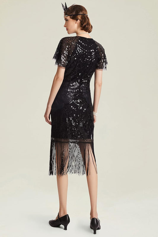 Women's Gatsby Dress 1920s Flapper Short Dress Sequin Beaded Fringe Dress for Party