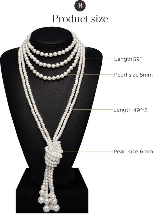 Long Pearl Necklace Faux Pearls Necklace Beaded Long Pearls Necklace 1920s Gatsby Costume Jewelry