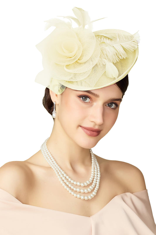 Fascinators Hats for Women - Tea Party Kentucky Fascinator Derby Pillbox Hat Mesh Feathers Headband with Hair Clip