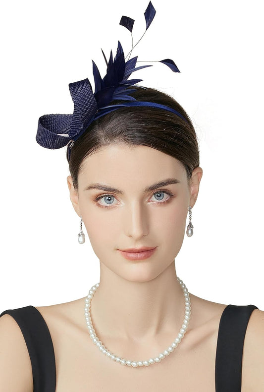 Fascinator Headband for Women - Tea Party Headpiece Kentucky Feather Fascinators Bridal Wedding Ribbon Hair Clip