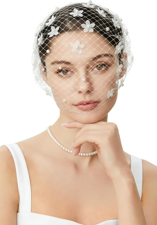 Fascinator Headband for Women - Mesh Veil Bridal Wedding Flapper Flower Tea Party Fascinators Headpiece with Beads