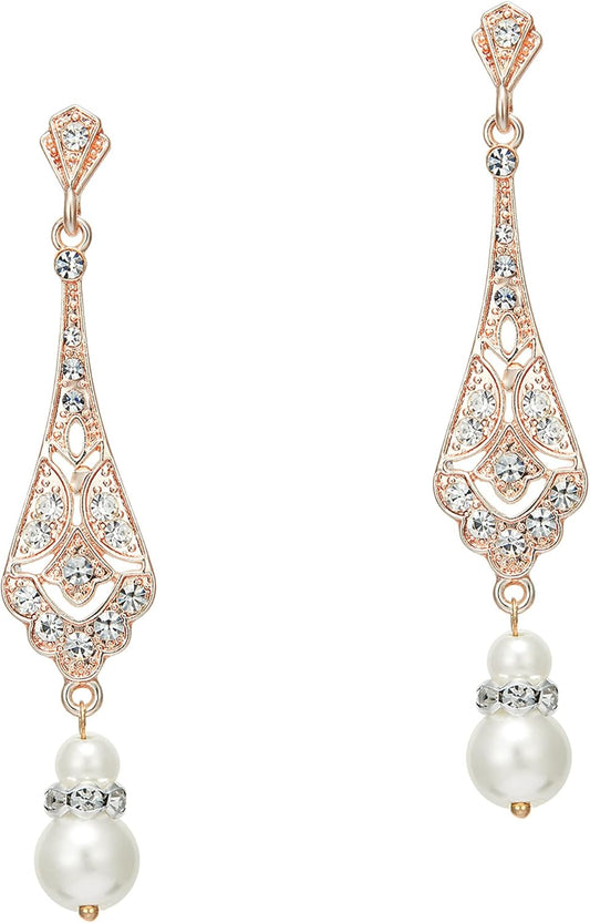 1920s Vintage Wedding Pearl Dangle Drop Earrings Art Deco Gatsby Earrings