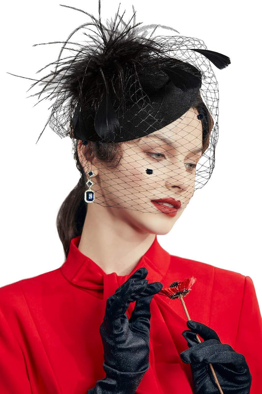 Fascinator Hat Veil Feather Fascinators Hair Clip Tea Party Pillbox Derby Hat Fascinator Bridal Wedding