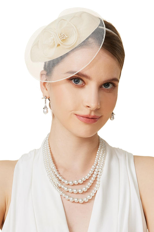 Fascinators Hats for Women - Tea Party Hat Kentucky Fascinator Derby Flower Mesh Pillbox Hat for Bridal Wedding