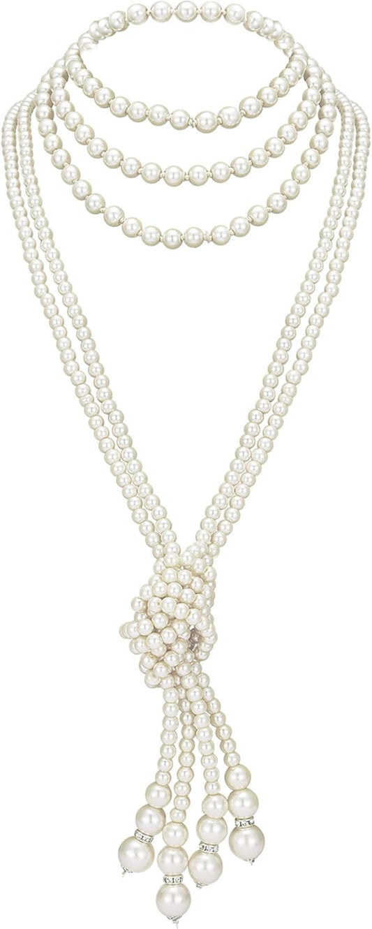 Long Pearl Necklace Faux Pearls Necklace Beaded Long Pearls Necklace 1920s Gatsby Costume Jewelry
