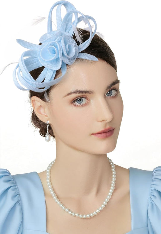 Fascinators Hats for Women - Tea Party Fascinator Kentucky Sinamay Flower Ribbon Derby Headband for Wedding Cocktail
