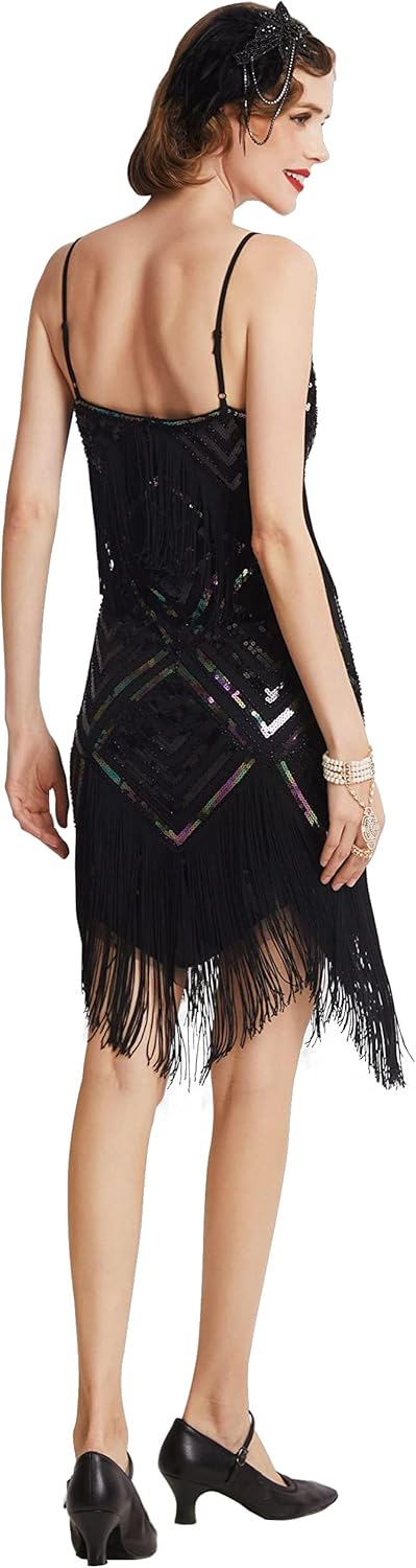 Women's 1920s Flapper Dress V Neck Slip Dress Roaring 20s Great Gatsby Dress for Party