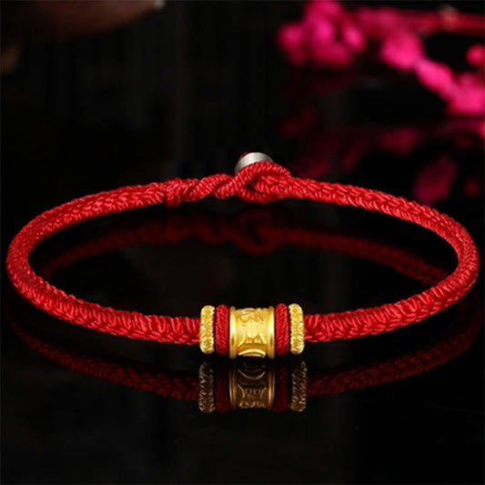 Ancient Tibetan Buddhist Red String Tradition Tibet 999 Gold Om Mani Padme Hum Engraved Protection Lucky Bead Bracelet
