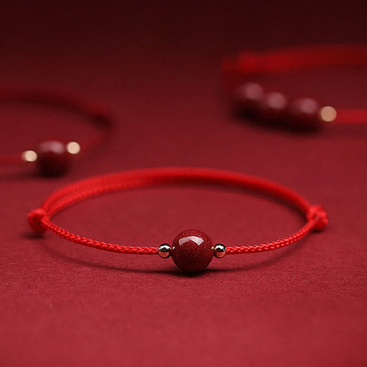 Spirituality Buddha Karma Natural Lucky Cinnabar Bead Blessing String Bracelet Anklet