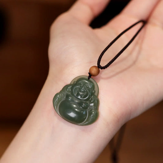 Buddha Energy Necklace Laughing Buddha Hetian Jade Healing Calm Necklace String Pendant