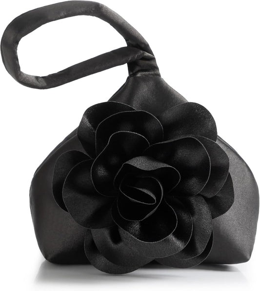 Clutch Purses for Women - Evening Bags Flower Satin Handbag Classy Wristlet Purse for Party Daily Wedding