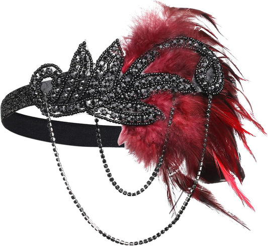 1920s Flapper Headband Roaring 20s Great Gatsby Feather Headpiece