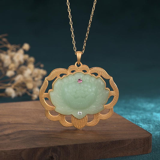 Jade Natural Jade Lotus Harmony Necklace Pendant