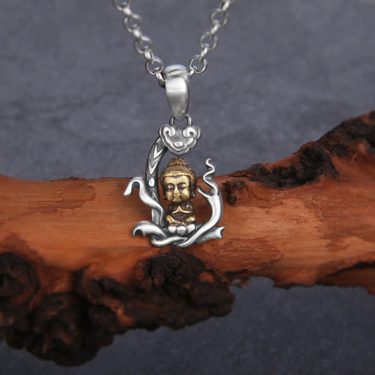 Buddha Energy Necklace 925 Sterling Silver Zen Buddha Ruyi Handle Compassion Necklace Pendant