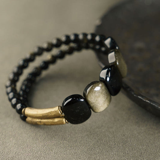 Spirituality Buddha Karma Black Obsidian Gold Sheen Obsidian Strengthen Bracelet