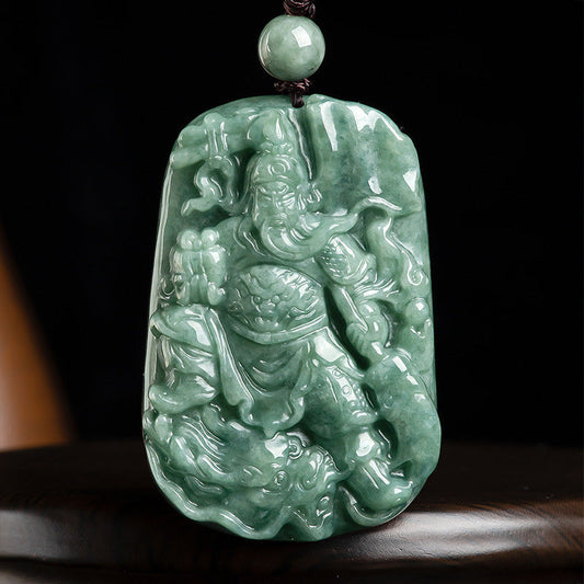 Jade Natural Jade Guan Gong Amulet Wealth Necklace Pendant