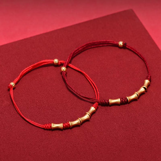 Ancient Tibetan Buddhist Red String Tradition 925 Sterling Silver Bamboo Design Protection Luck Braided Bracelet