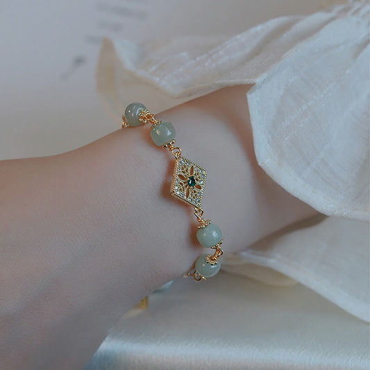 Jade Natural Hetian Jade Bead Square Pattern Luck Chain Bracelet