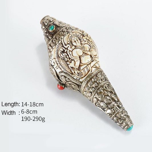 Spirituality Tibetan Handmade Engraved Shankha Buddha Conch Shell Wealth Positive Decoration