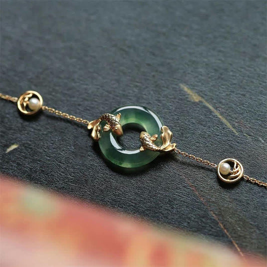 Jade Cyan Jade Koi Fish Healing Harmony Bracelet