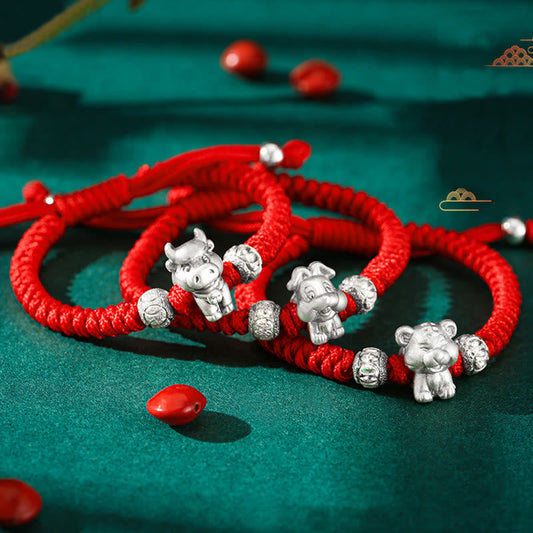 Ancient Tibetan Buddhist Red String Tradition 999 Sterling Silver Chinese Zodiac Red Rope Luck Handcrafted Kids Bracelet