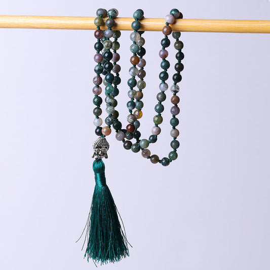 Spirituality 108 Mala Beads Indian Agate Buddha Head Cleansing Bracelet